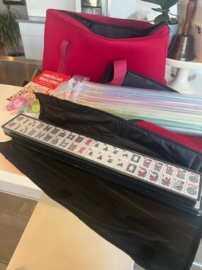 New Red American Mahjong Set with Carrying Case
